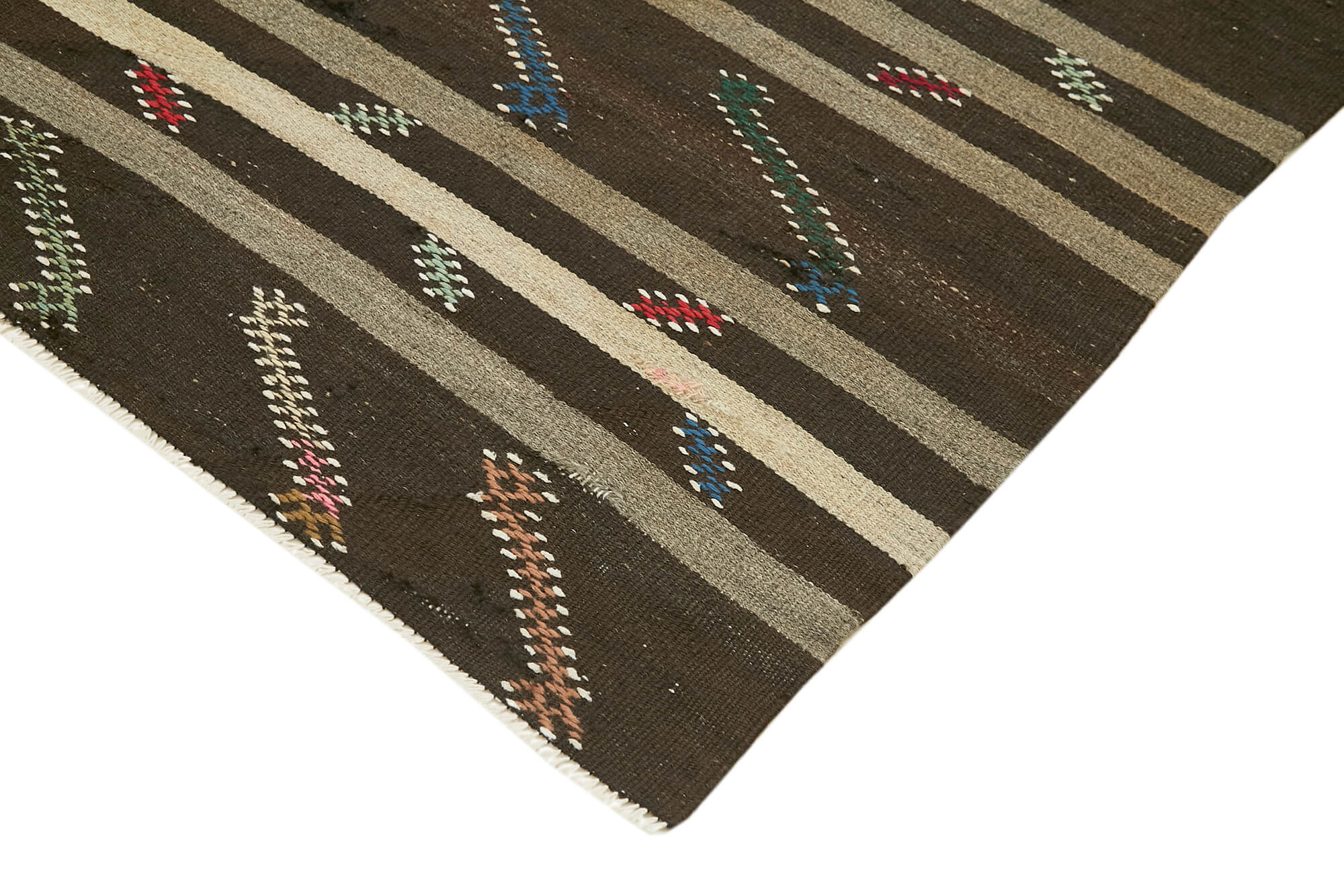 Striped Kilim Kahverengi Çizgili Keçi Tüyü El Dokuma Halısı 236x313 Agacan