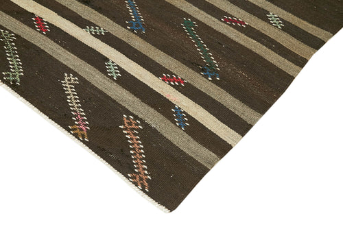 Striped Kilim Kahverengi Çizgili Keçi Tüyü El Dokuma Halısı 236x313 Agacan
