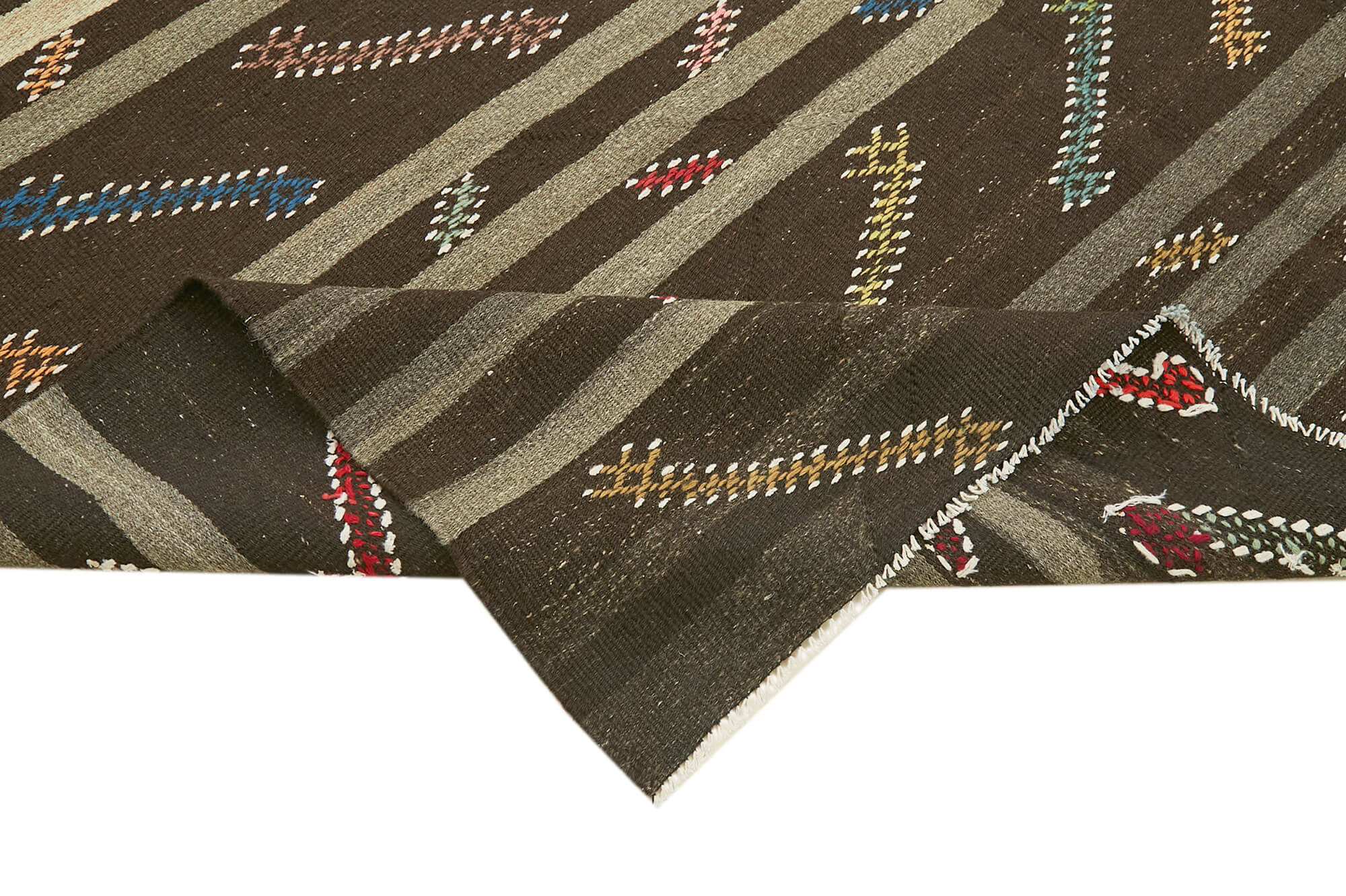 Striped Kilim Kahverengi Çizgili Keçi Tüyü El Dokuma Halısı 236x313 Agacan