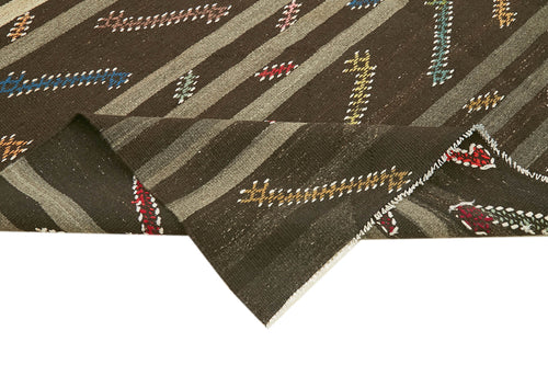 Striped Kilim Kahverengi Çizgili Keçi Tüyü El Dokuma Halısı 236x313 Agacan