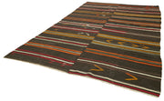 Striped Kilim Kahverengi Çizgili Keçi Tüyü El Dokuma Halısı 236x351 Agacan