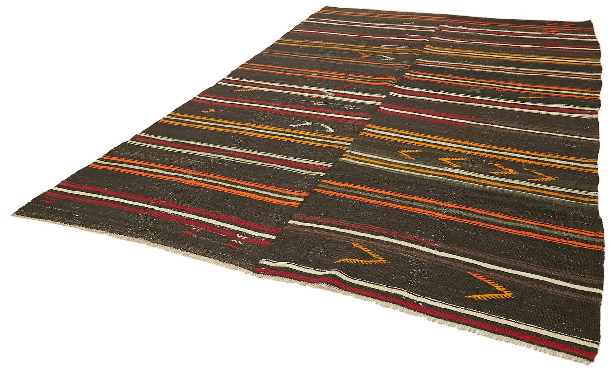 Striped Kilim Kahverengi Çizgili Keçi Tüyü El Dokuma Halısı 236x351 Agacan