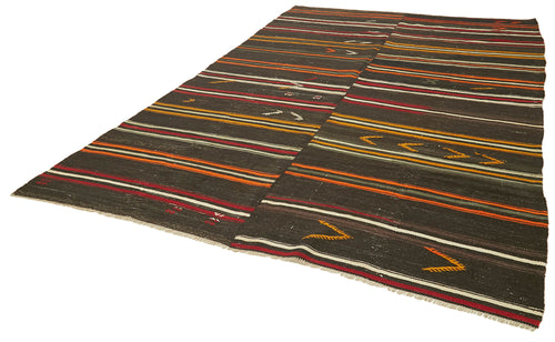 Striped Kilim Kahverengi Çizgili Keçi Tüyü El Dokuma Halısı 236x351 Agacan