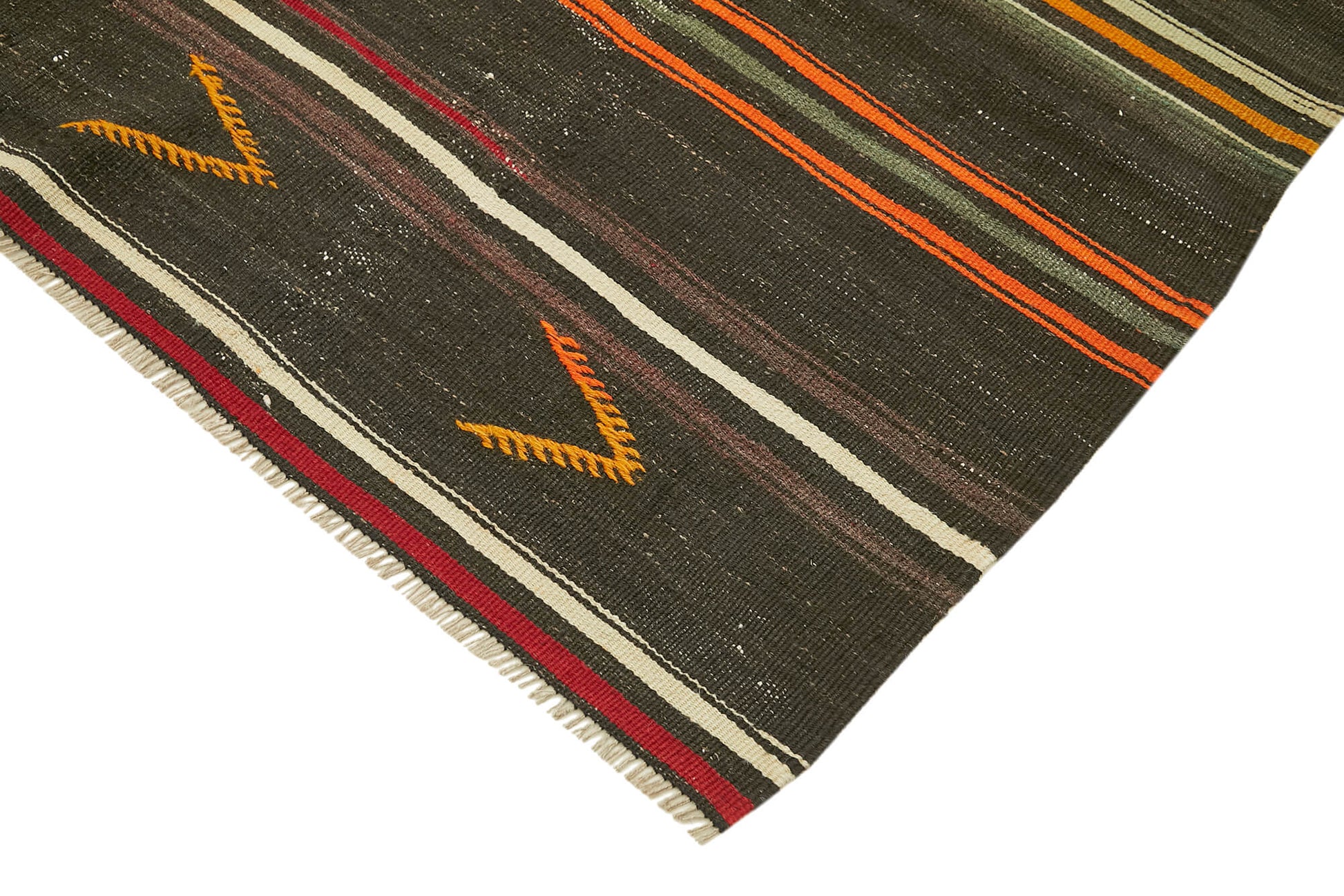 Striped Kilim Kahverengi Çizgili Keçi Tüyü El Dokuma Halısı 236x351 Agacan