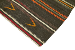 Striped Kilim Kahverengi Çizgili Keçi Tüyü El Dokuma Halısı 236x351 Agacan