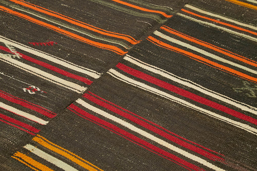 Striped Kilim Kahverengi Çizgili Keçi Tüyü El Dokuma Halısı 236x351 Agacan