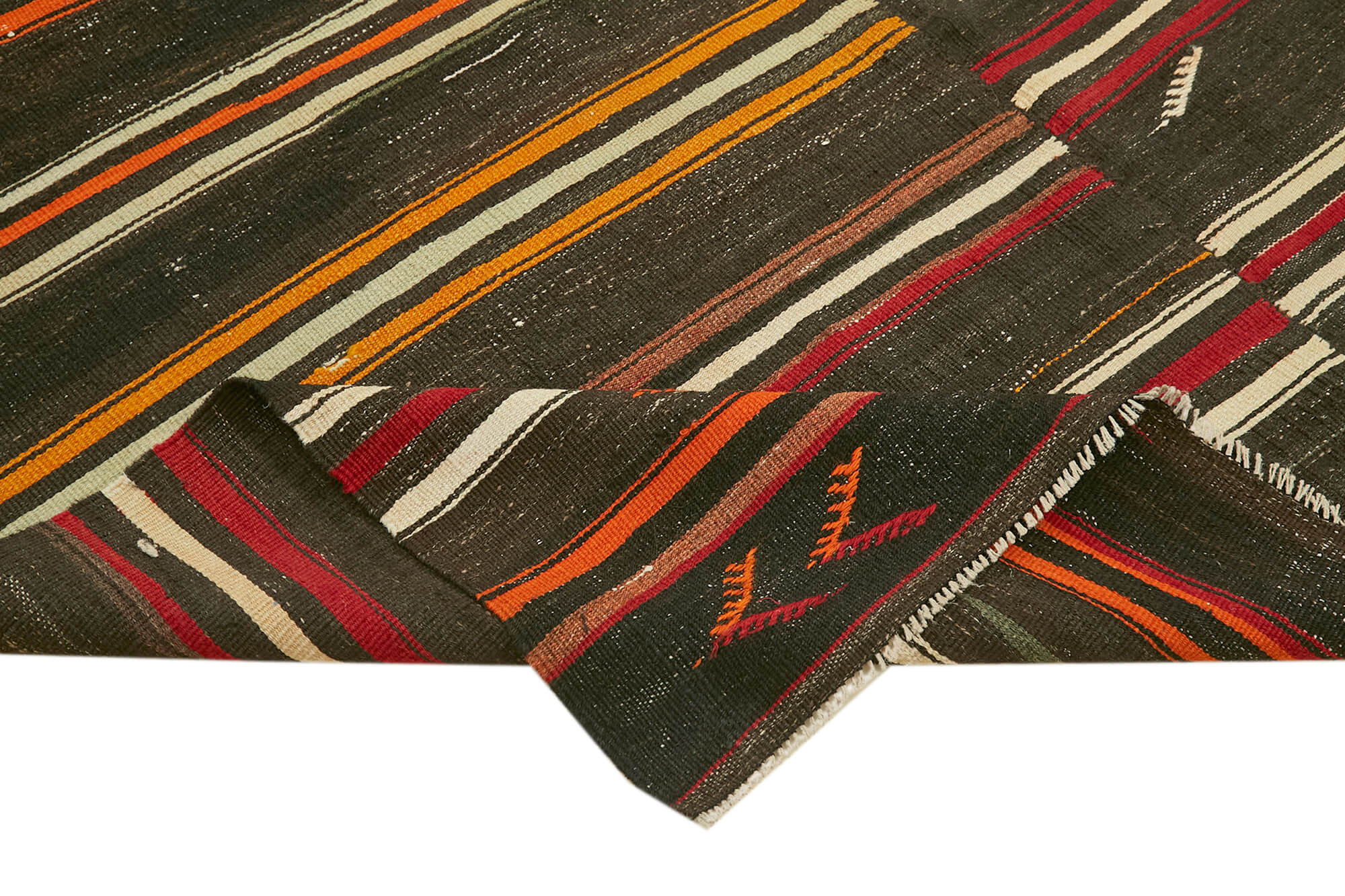 Striped Kilim Kahverengi Çizgili Keçi Tüyü El Dokuma Halısı 236x351 Agacan