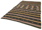 Striped Kilim Kahverengi Çizgili Keçi Tüyü El Dokuma Halısı 197x345 Agacan