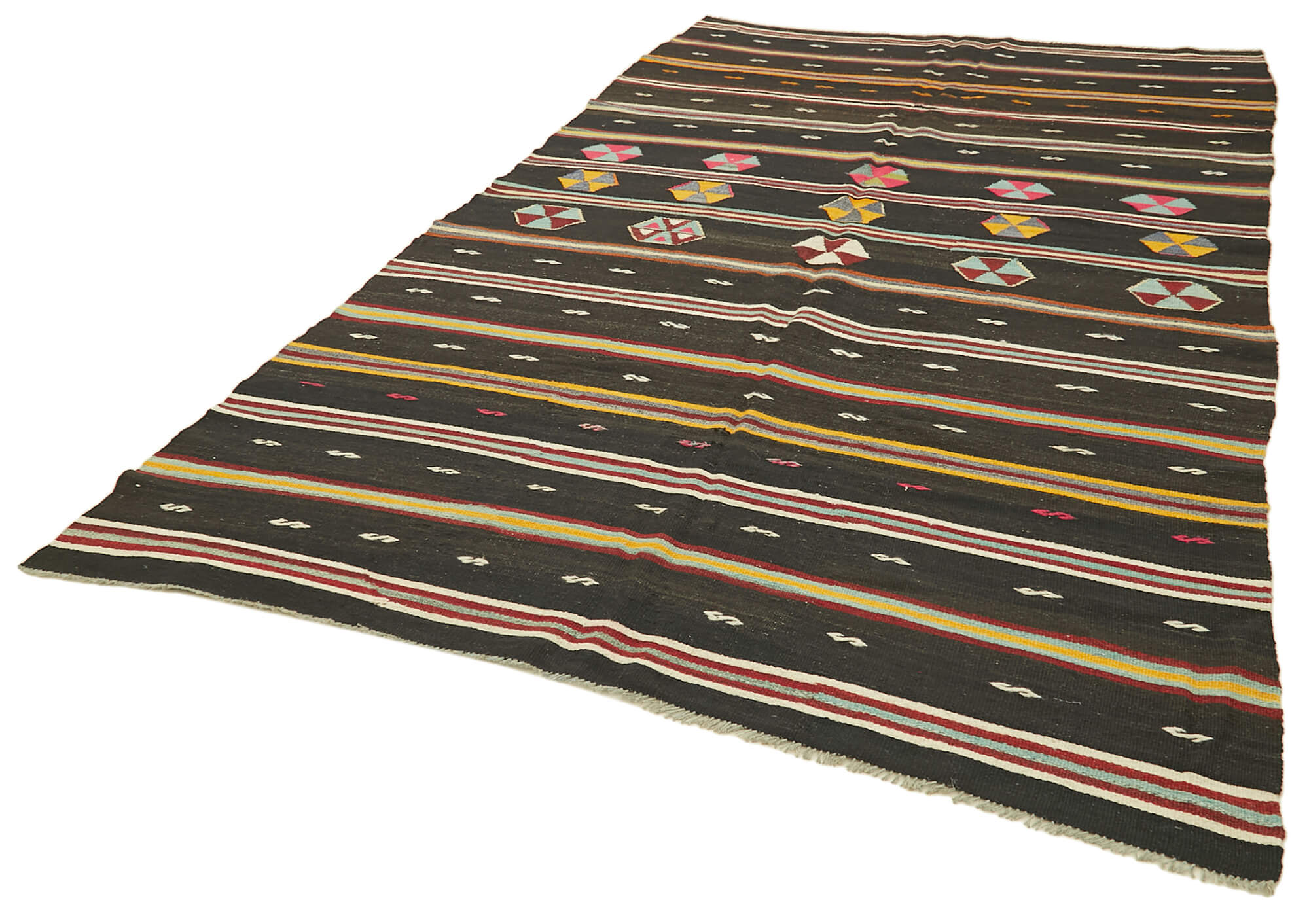 Striped Kilim Kahverengi Çizgili Keçi Tüyü El Dokuma Halısı 197x345 Agacan