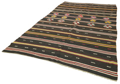 Striped Kilim Kahverengi Çizgili Keçi Tüyü El Dokuma Halısı 197x345 Agacan