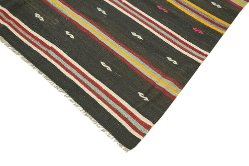 Striped Kilim Kahverengi Çizgili Keçi Tüyü El Dokuma Halısı 197x345 Agacan