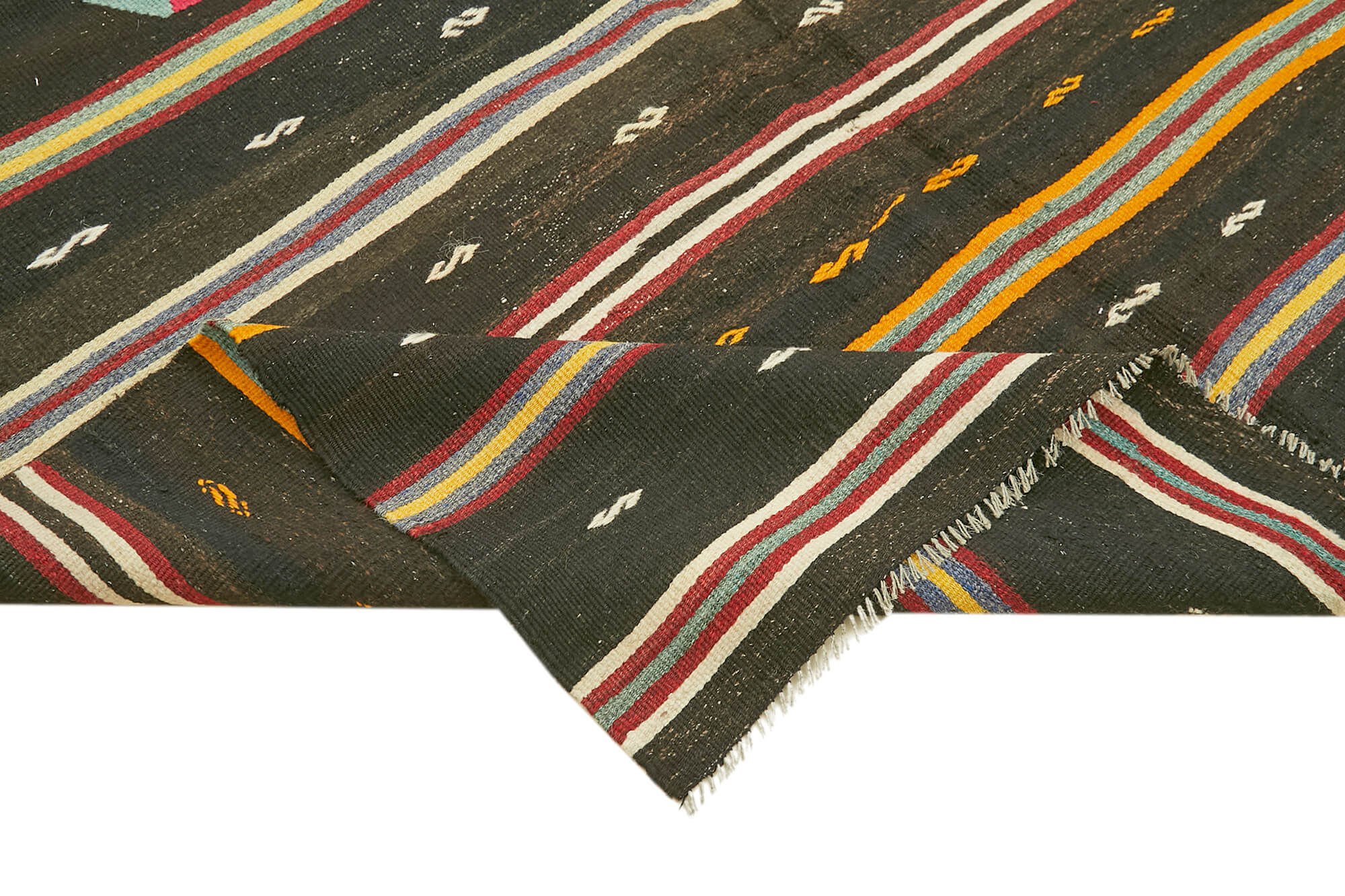 Striped Kilim Kahverengi Çizgili Keçi Tüyü El Dokuma Halısı 197x345 Agacan