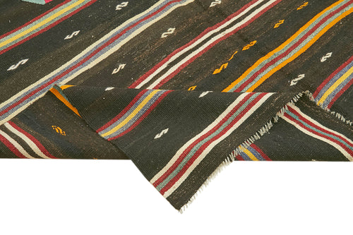 Striped Kilim Kahverengi Çizgili Keçi Tüyü El Dokuma Halısı 197x345 Agacan