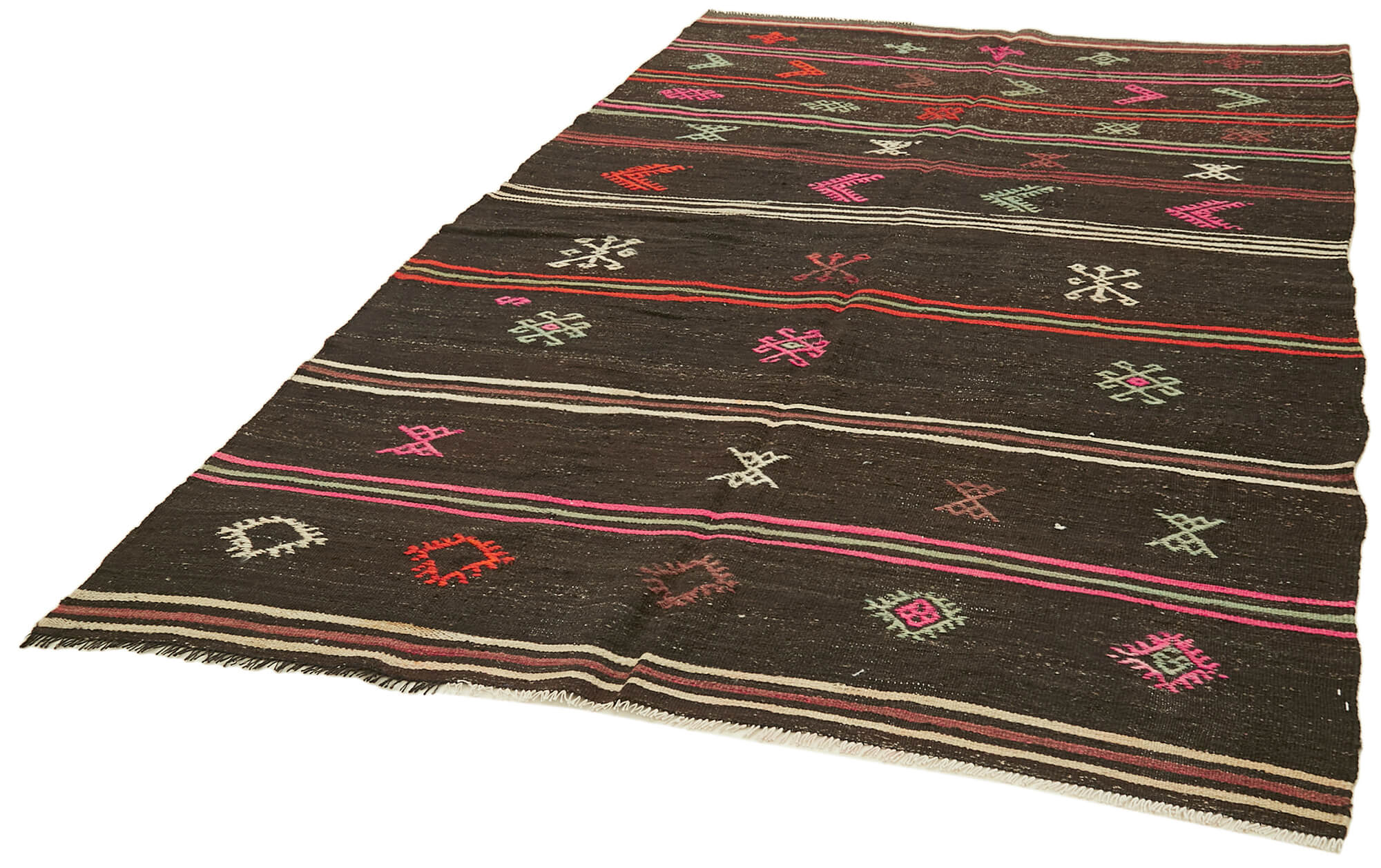 Striped Kilim Kahverengi Çizgili Keçi Tüyü El Dokuma Halısı 188x285 Agacan