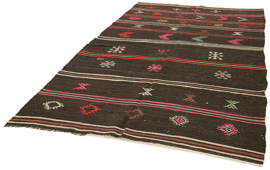 Striped Kilim Kahverengi Çizgili Keçi Tüyü El Dokuma Halısı 188x285 Agacan