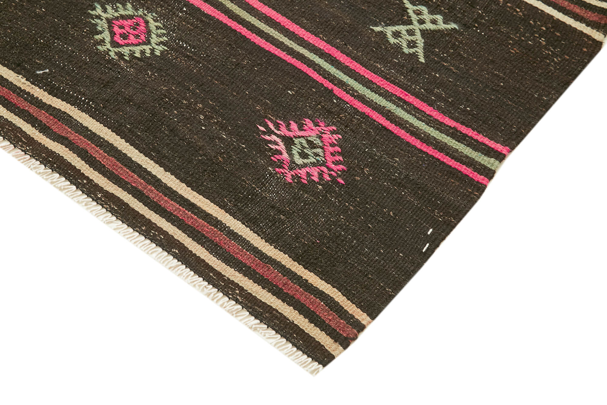 Striped Kilim Kahverengi Çizgili Keçi Tüyü El Dokuma Halısı 188x285 Agacan