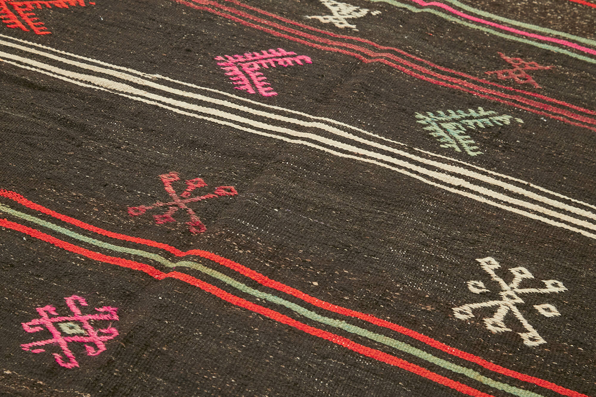 Striped Kilim Kahverengi Çizgili Keçi Tüyü El Dokuma Halısı 188x285 Agacan