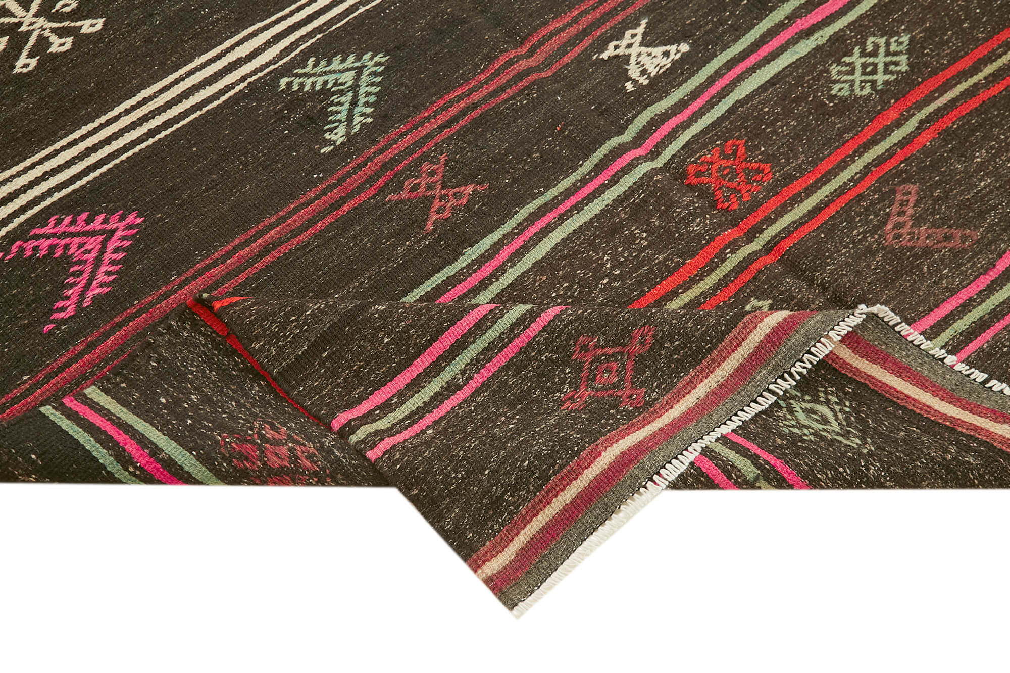 Striped Kilim Kahverengi Çizgili Keçi Tüyü El Dokuma Halısı 188x285 Agacan