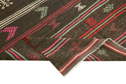 Striped Kilim Kahverengi Çizgili Keçi Tüyü El Dokuma Halısı 188x285 Agacan