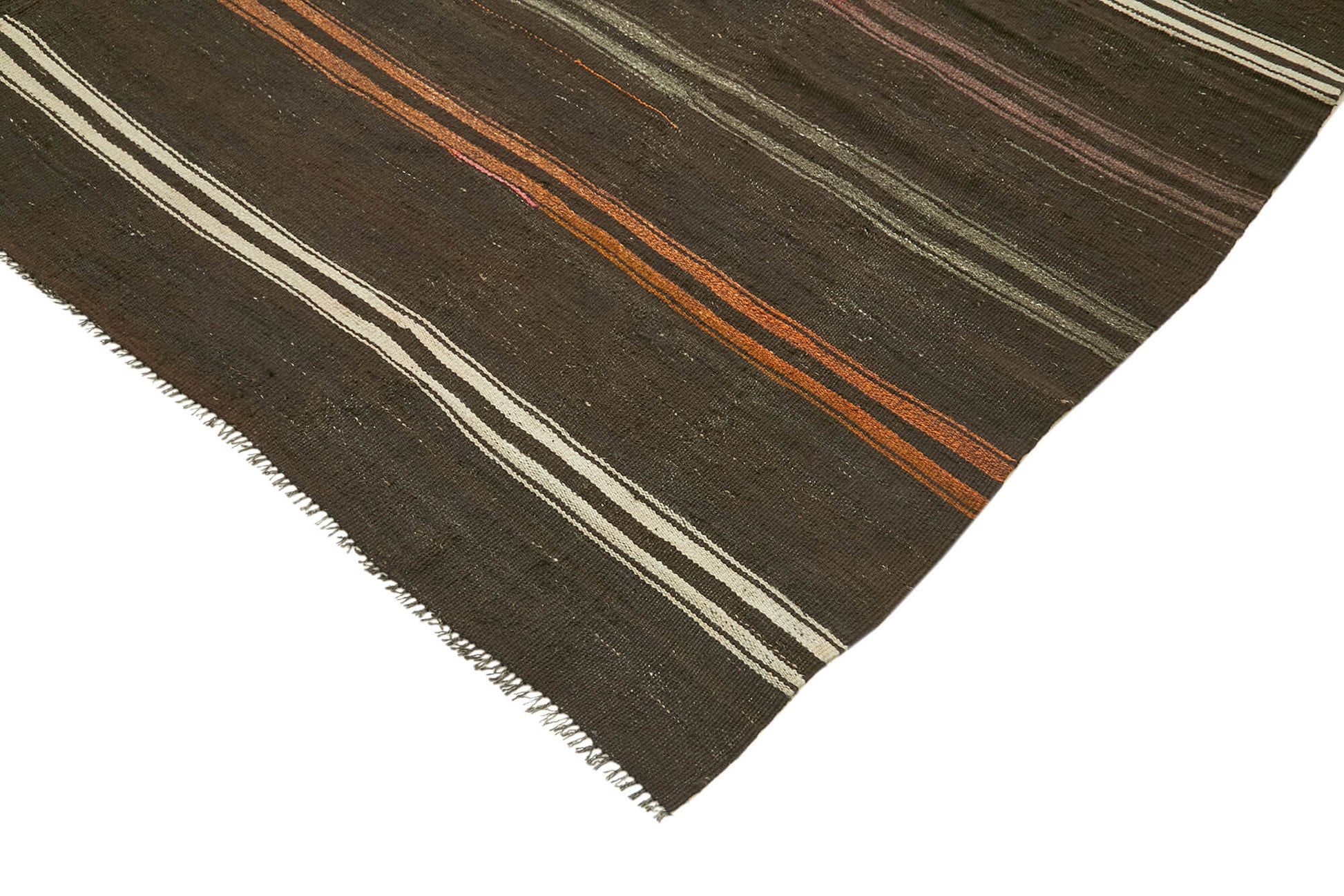 Striped Kilim Kahverengi Çizgili Keçi Tüyü El Dokuma Halısı 264x353 Agacan