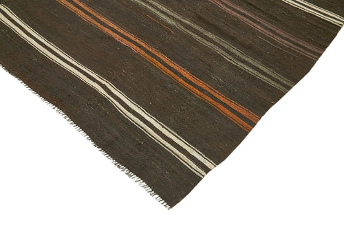 Striped Kilim Kahverengi Çizgili Keçi Tüyü El Dokuma Halısı 264x353 Agacan