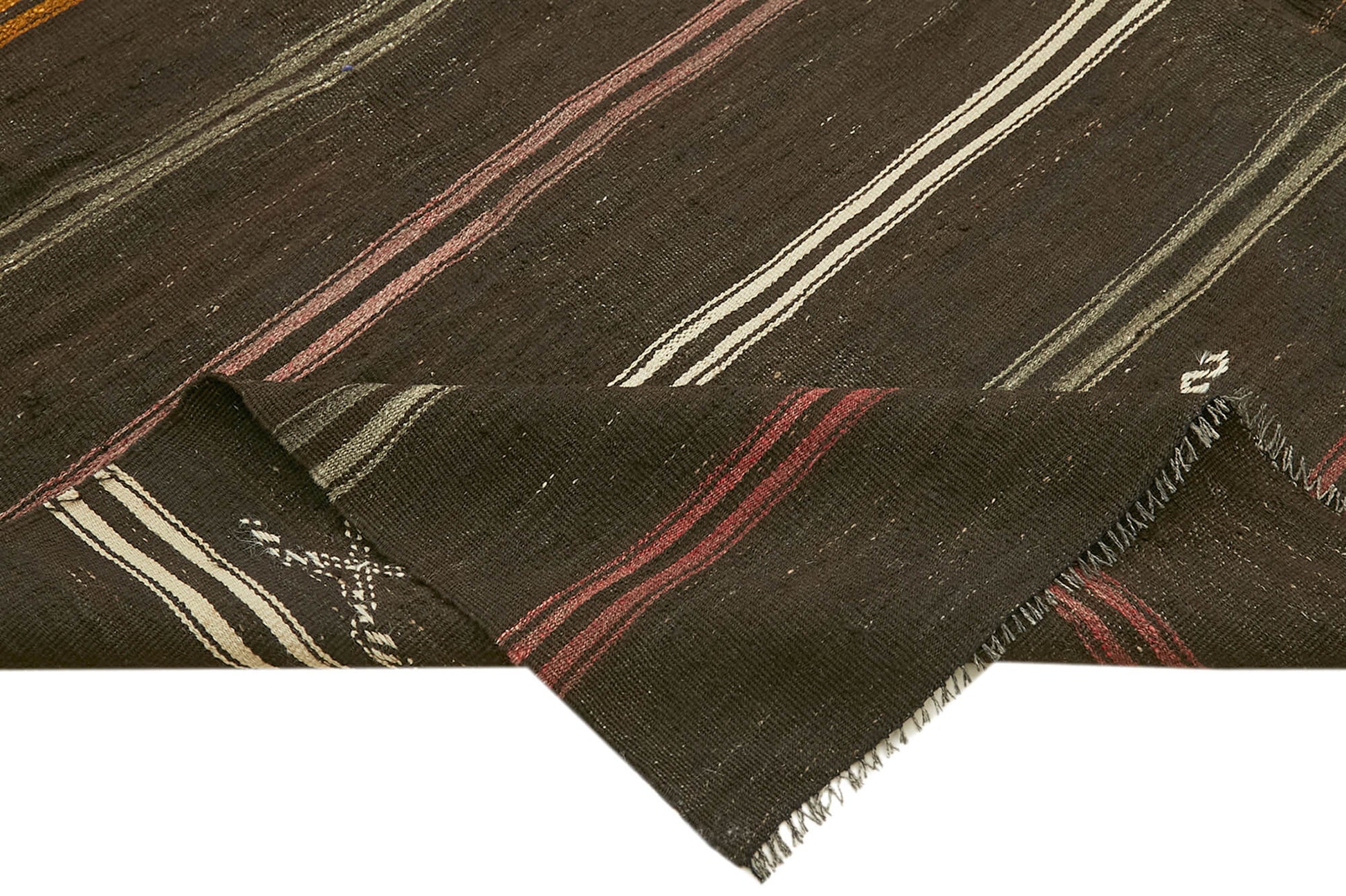 Striped Kilim Kahverengi Çizgili Keçi Tüyü El Dokuma Halısı 264x353 Agacan