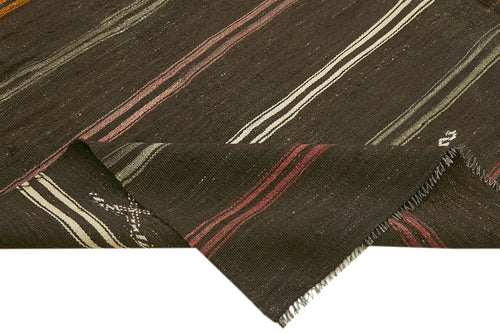 Striped Kilim Kahverengi Çizgili Keçi Tüyü El Dokuma Halısı 264x353 Agacan