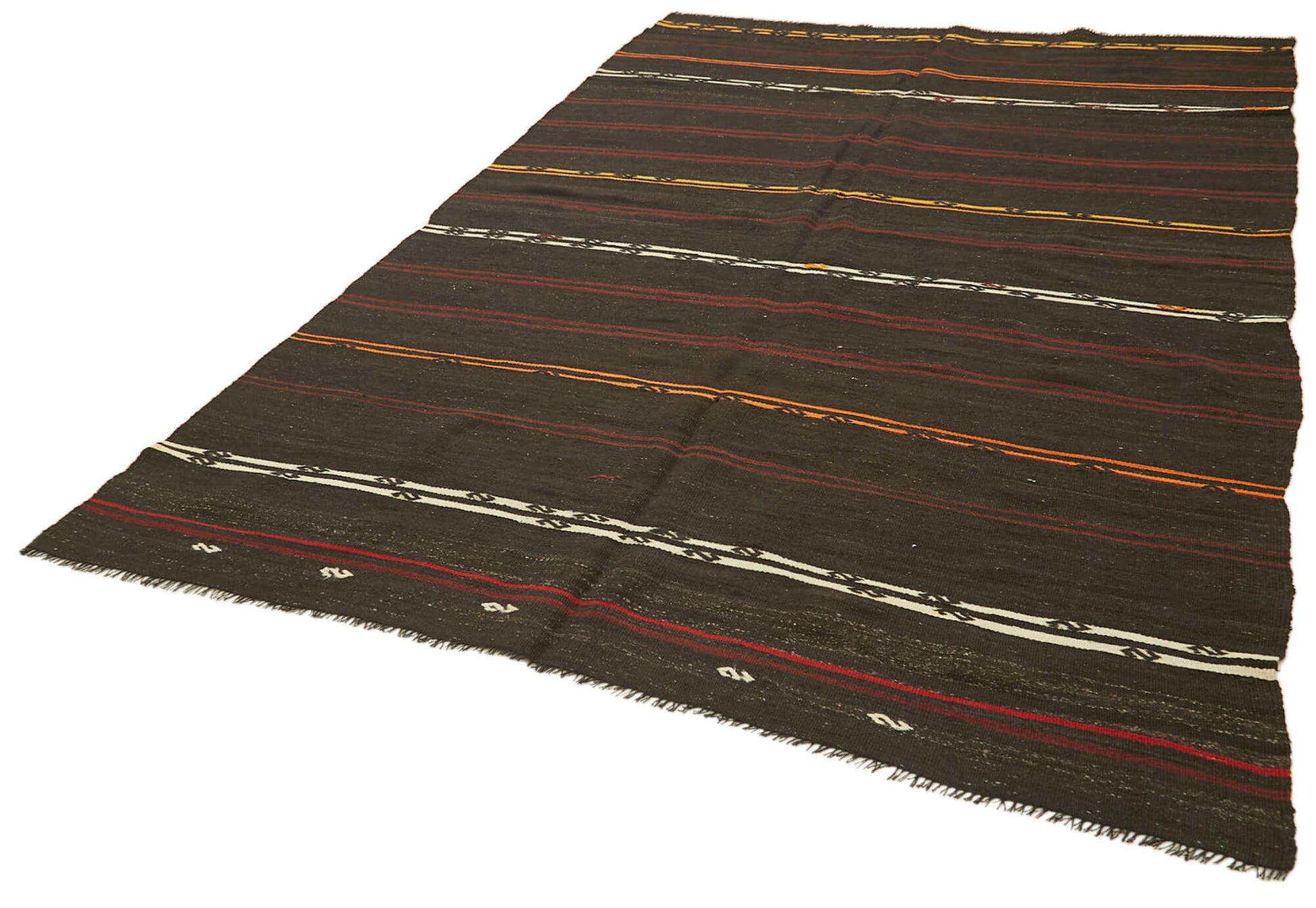Striped Kilim Kahverengi Çizgili Keçi Tüyü El Dokuma Halısı 205x306 Agacan