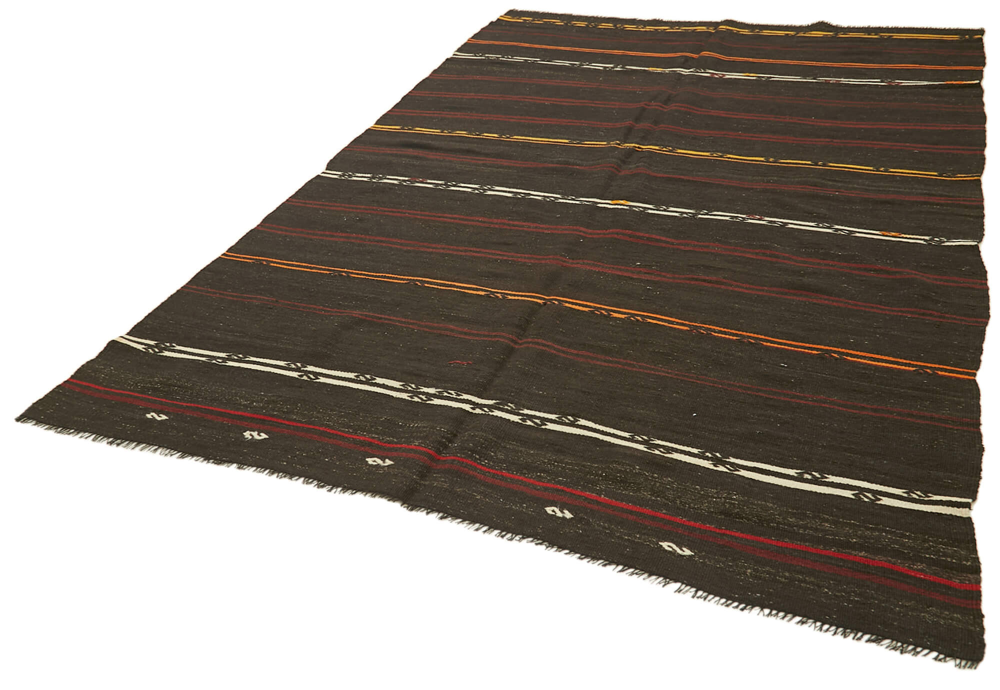 Striped Kilim Kahverengi Çizgili Keçi Tüyü El Dokuma Halısı 205x306 Agacan