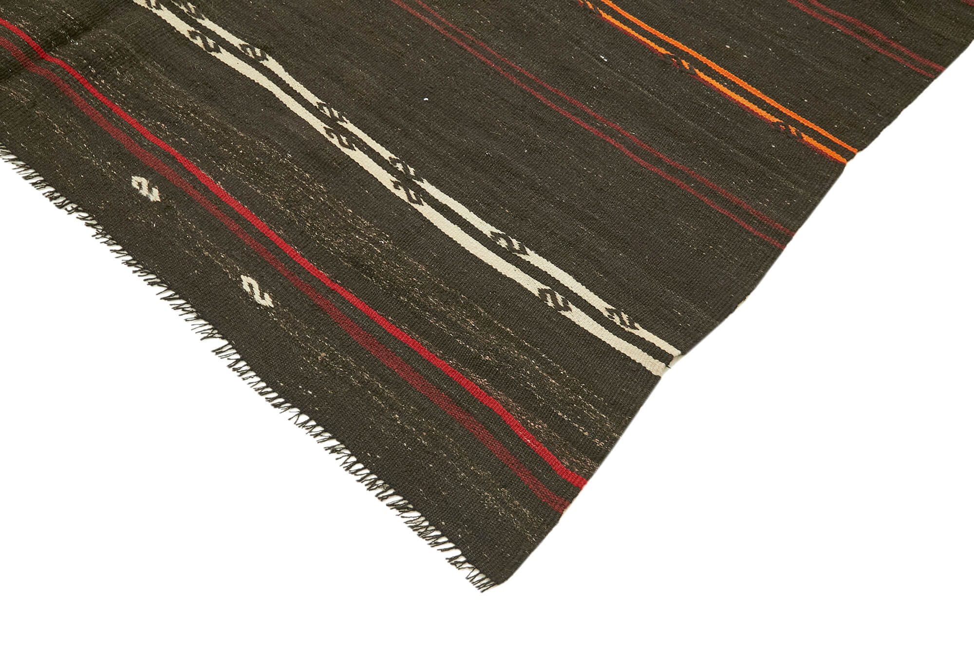 Striped Kilim Kahverengi Çizgili Keçi Tüyü El Dokuma Halısı 205x306 Agacan