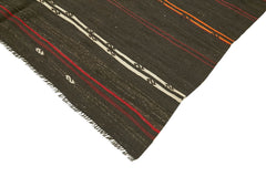 Striped Kilim Kahverengi Çizgili Keçi Tüyü El Dokuma Halısı 205x306 Agacan