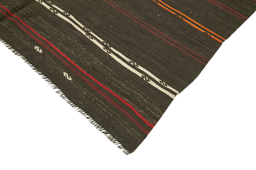 Striped Kilim Kahverengi Çizgili Keçi Tüyü El Dokuma Halısı 205x306 Agacan