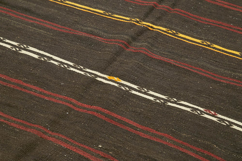 Striped Kilim Kahverengi Çizgili Keçi Tüyü El Dokuma Halısı 205x306 Agacan