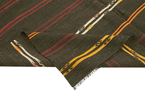 Striped Kilim Kahverengi Çizgili Keçi Tüyü El Dokuma Halısı 205x306 Agacan