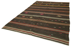 Striped Kilim Kahverengi Çizgili Keçi Tüyü El Dokuma Halısı 211x346 Agacan