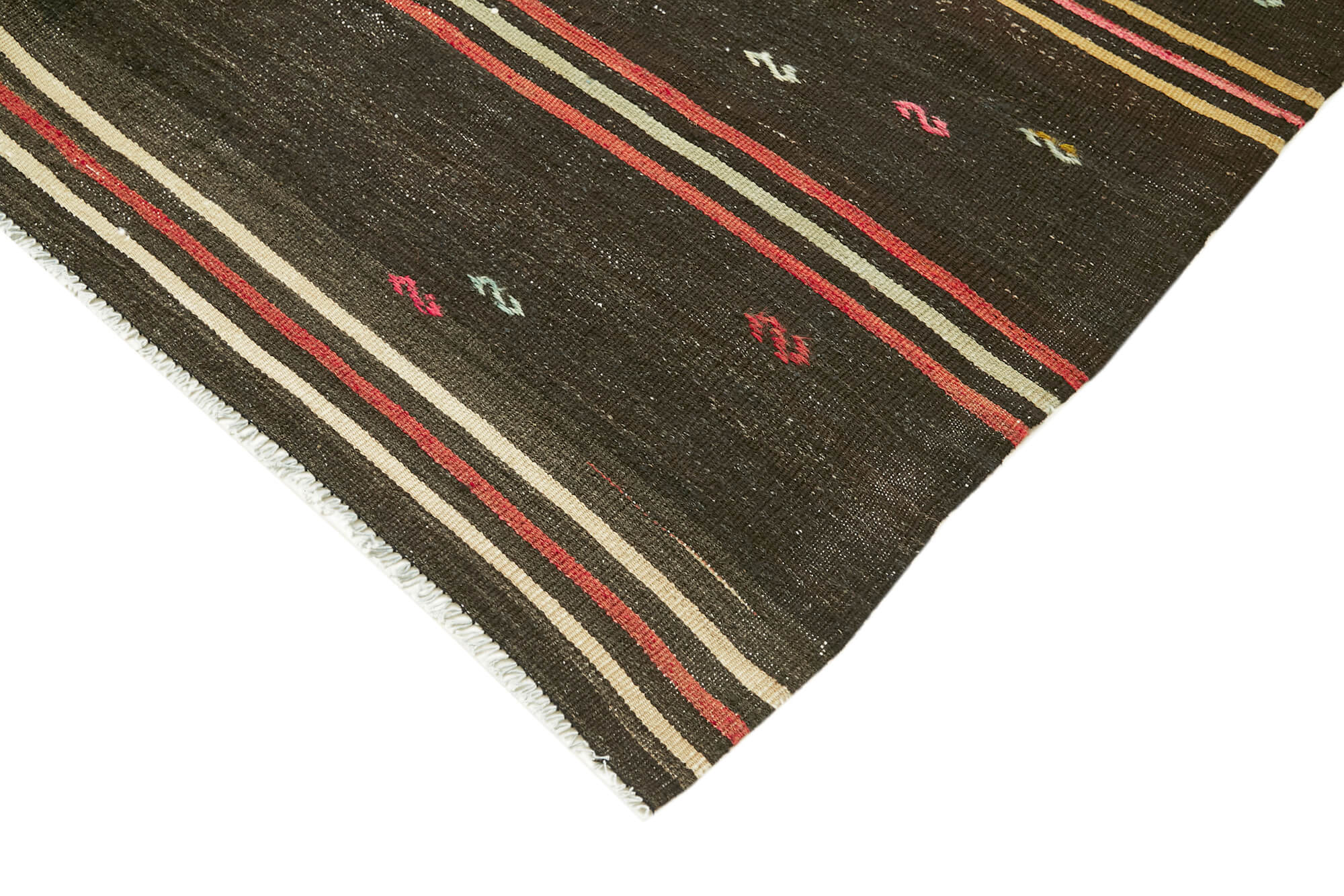 Striped Kilim Kahverengi Çizgili Keçi Tüyü El Dokuma Halısı 211x346 Agacan