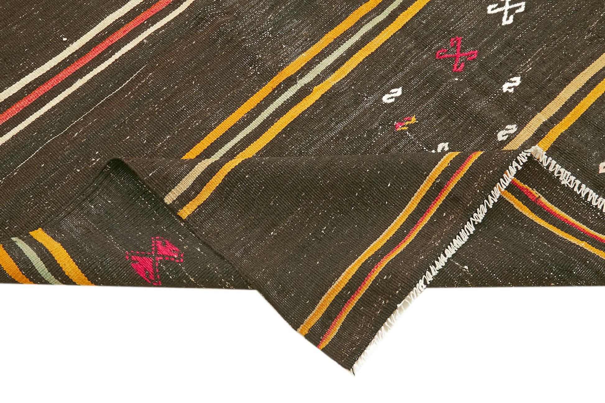 Striped Kilim Kahverengi Çizgili Keçi Tüyü El Dokuma Halısı 211x346 Agacan