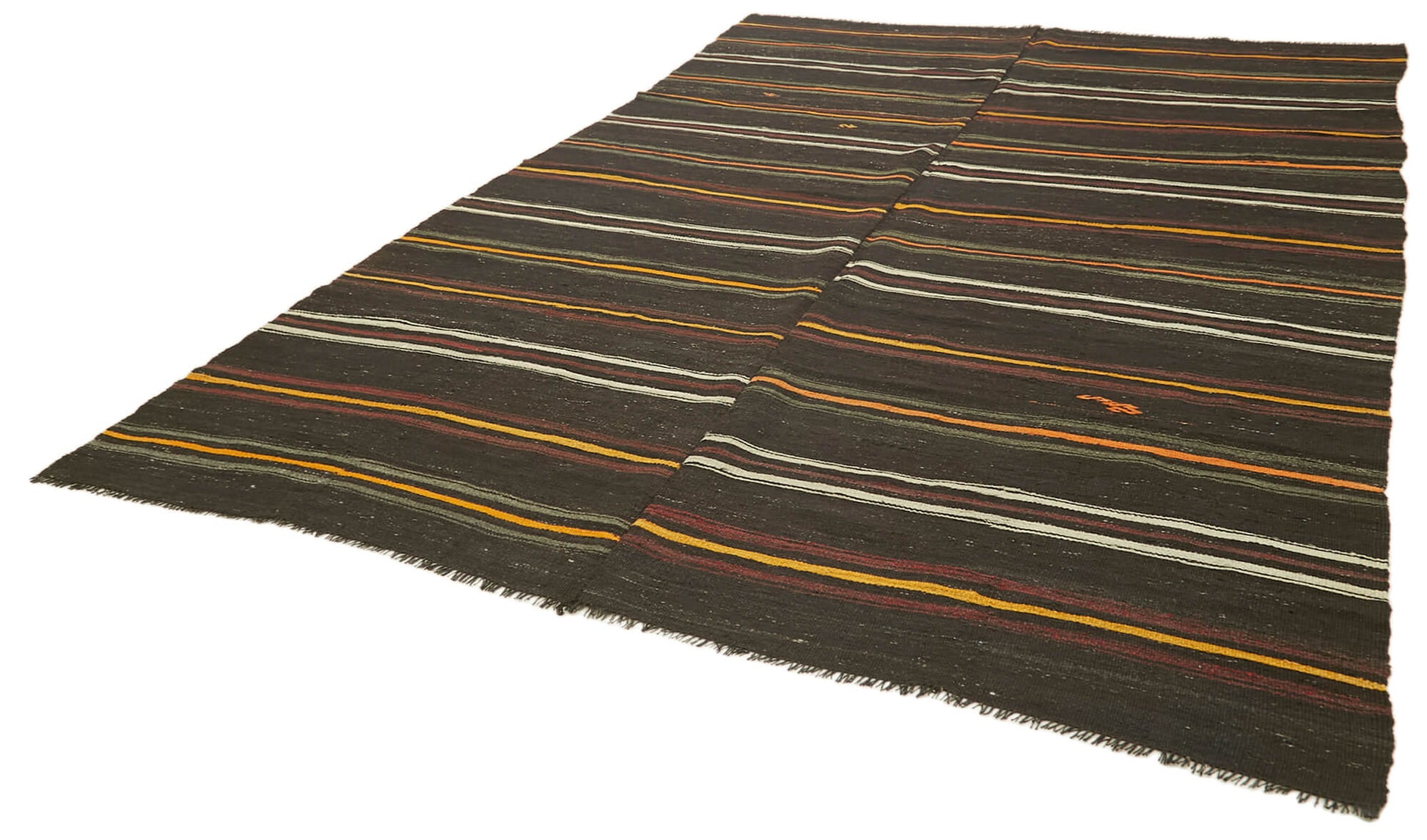 Striped Kilim Kahverengi Çizgili Keçi Tüyü El Dokuma Halısı 238x377 Agacan