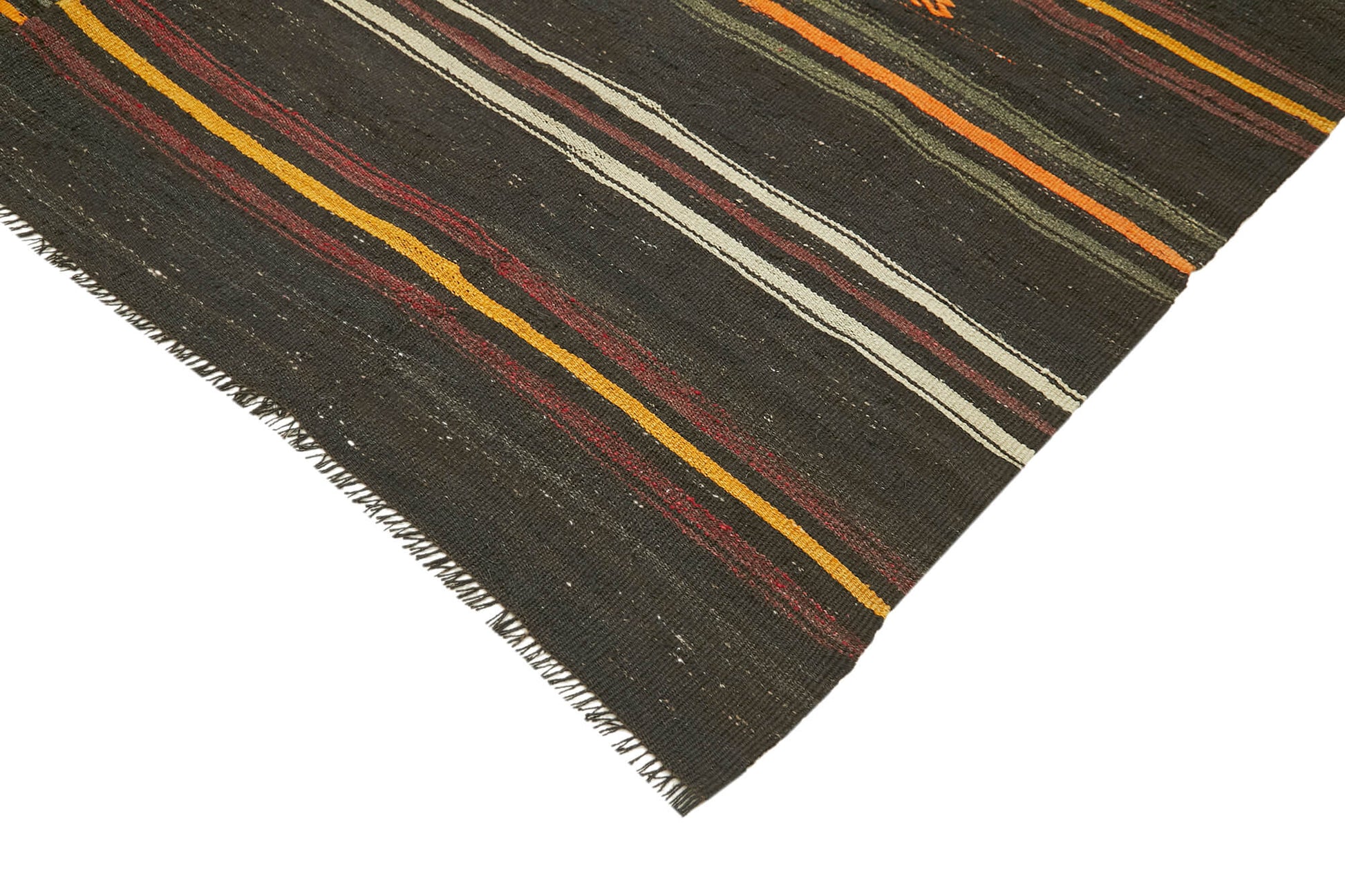 Striped Kilim Kahverengi Çizgili Keçi Tüyü El Dokuma Halısı 238x377 Agacan