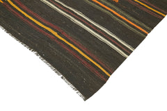 Striped Kilim Kahverengi Çizgili Keçi Tüyü El Dokuma Halısı 238x377 Agacan
