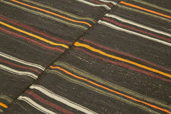 Striped Kilim Kahverengi Çizgili Keçi Tüyü El Dokuma Halısı 238x377 Agacan