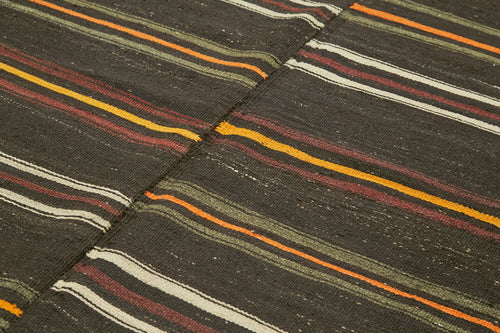 Striped Kilim Kahverengi Çizgili Keçi Tüyü El Dokuma Halısı 238x377 Agacan