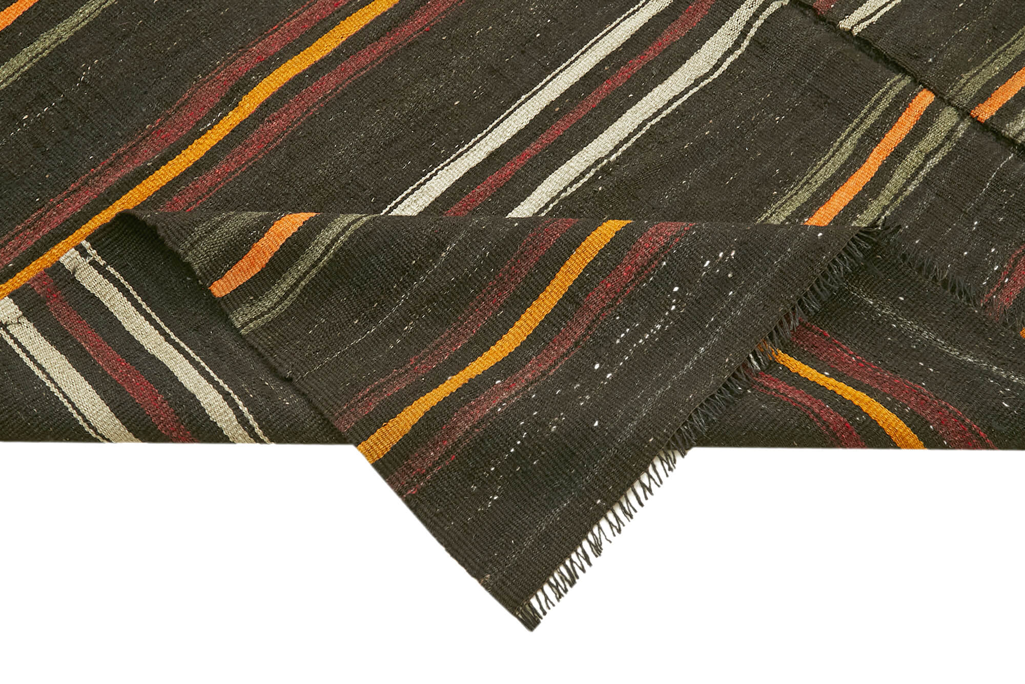 Striped Kilim Kahverengi Çizgili Keçi Tüyü El Dokuma Halısı 238x377 Agacan