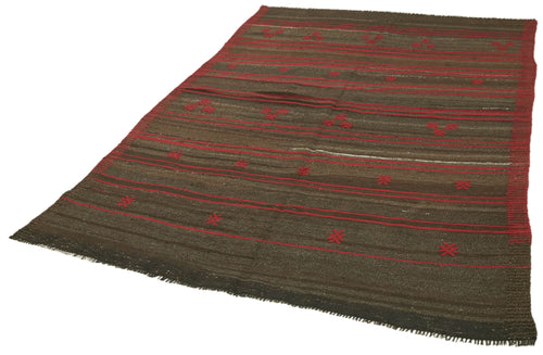 Striped Kilim Kahverengi Çizgili Keçi Tüyü El Dokuma Halısı 171x259 Agacan