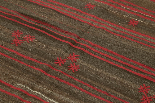 Striped Kilim Kahverengi Çizgili Keçi Tüyü El Dokuma Halısı 171x259 Agacan
