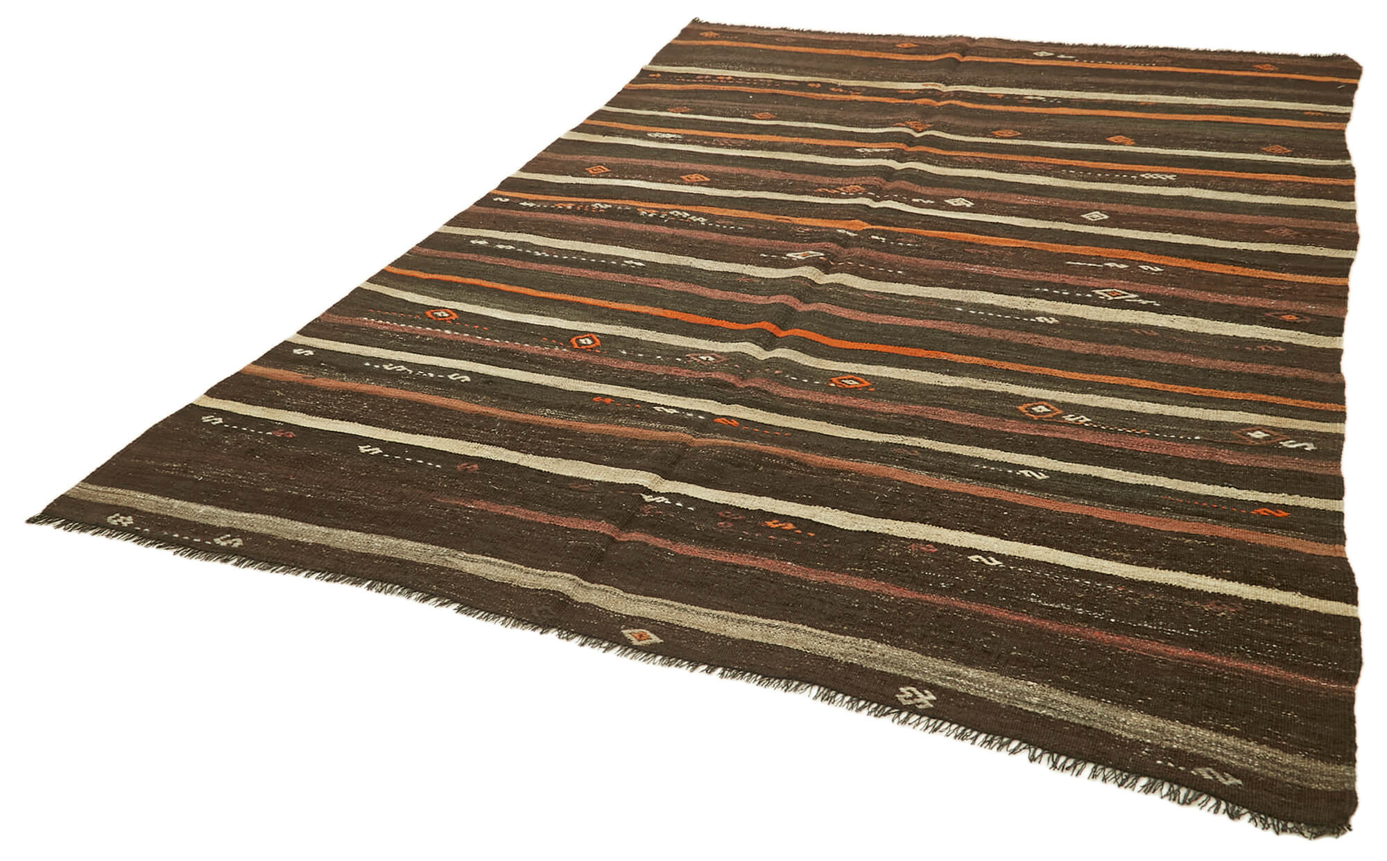 Striped Kilim Kahverengi Çizgili Keçi Tüyü El Dokuma Halısı 215x291 Agacan