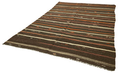 Striped Kilim Kahverengi Çizgili Keçi Tüyü El Dokuma Halısı 215x291 Agacan