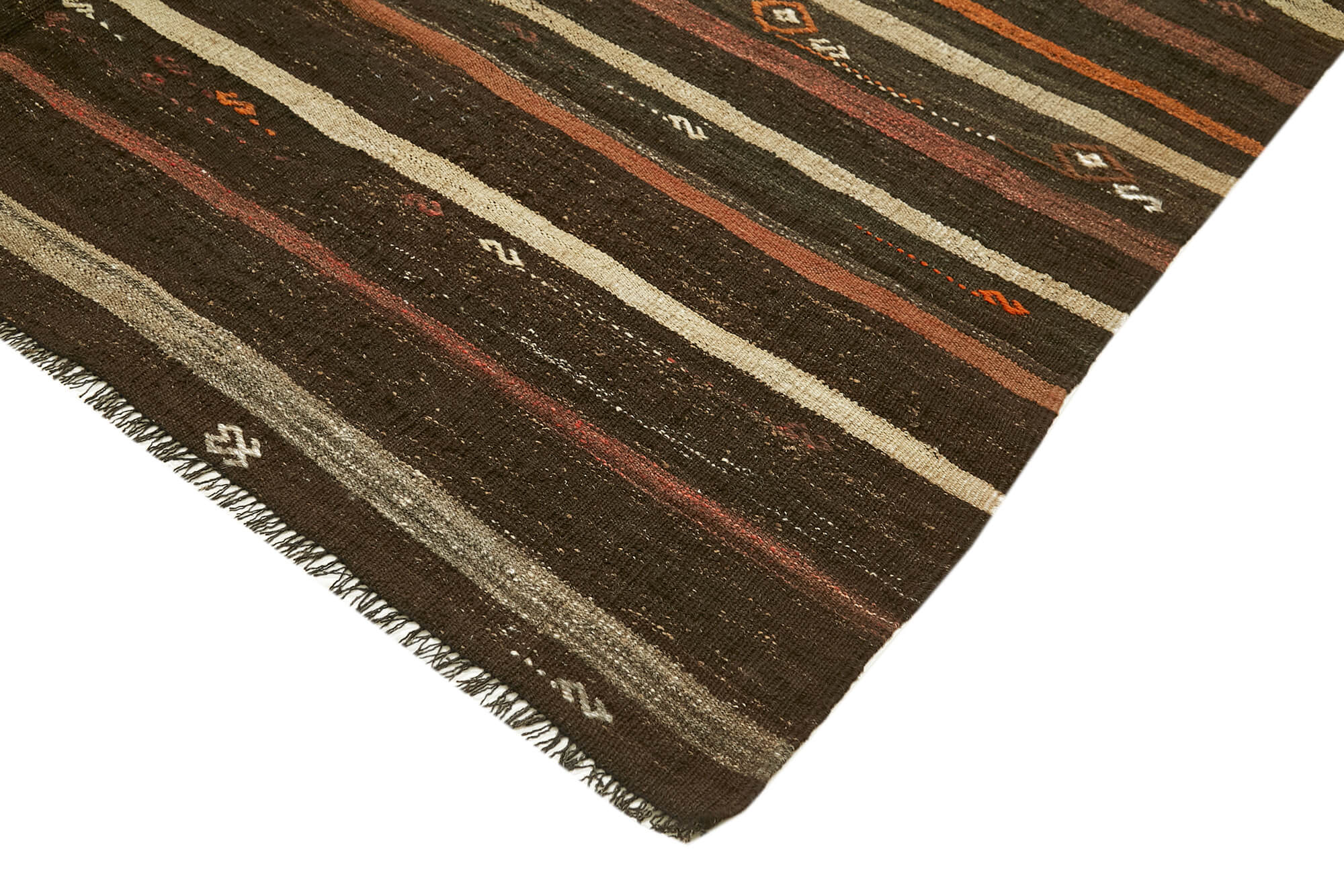 Striped Kilim Kahverengi Çizgili Keçi Tüyü El Dokuma Halısı 215x291 Agacan
