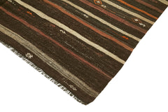 Striped Kilim Kahverengi Çizgili Keçi Tüyü El Dokuma Halısı 215x291 Agacan