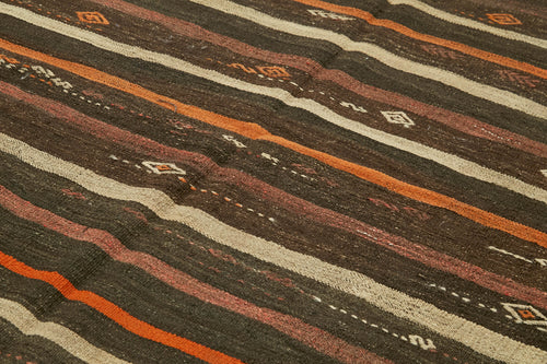 Striped Kilim Kahverengi Çizgili Keçi Tüyü El Dokuma Halısı 215x291 Agacan